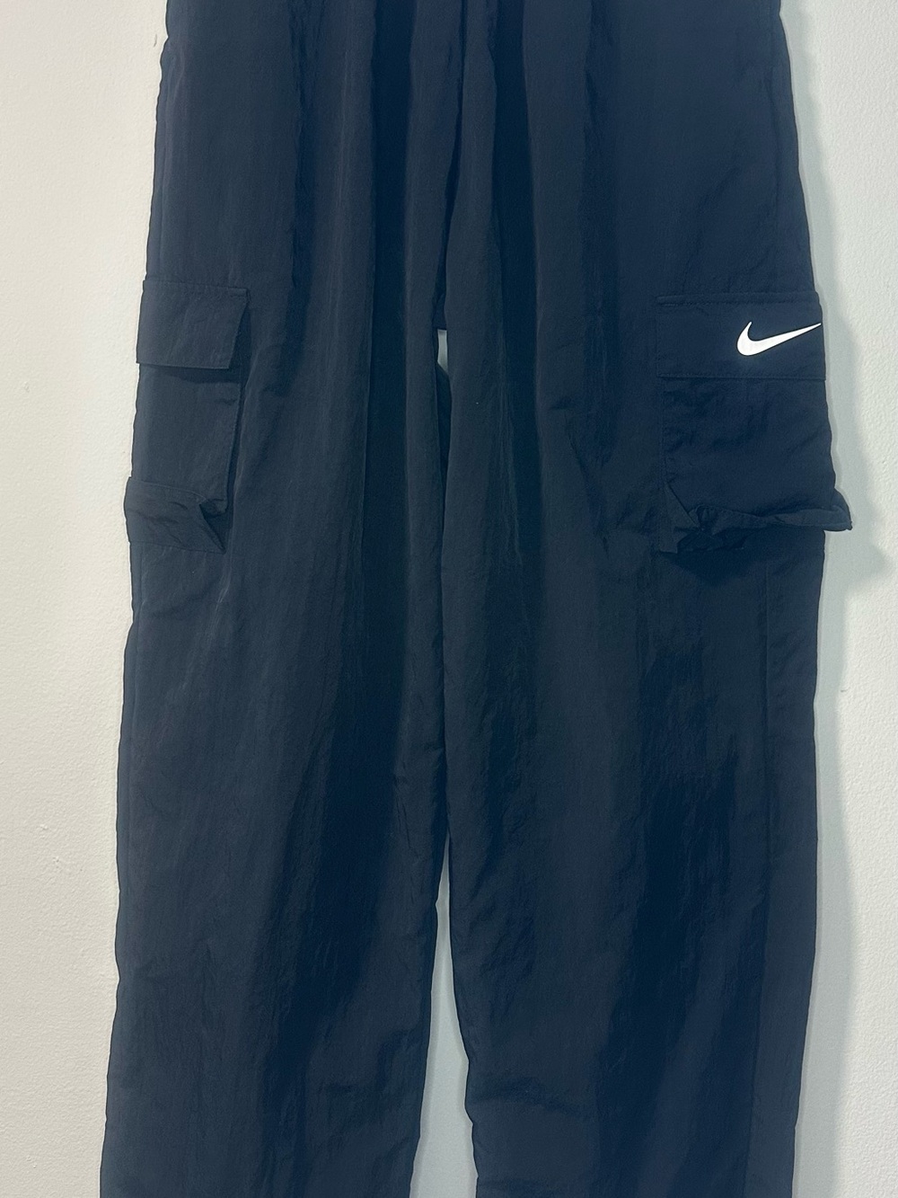 Nike Women’s Black Wide Leg Cargo Pants with White Swoosh